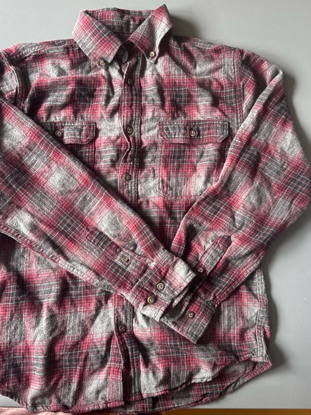 George Red and Gray Plaid Button-Down Shirt with Chest Pockets